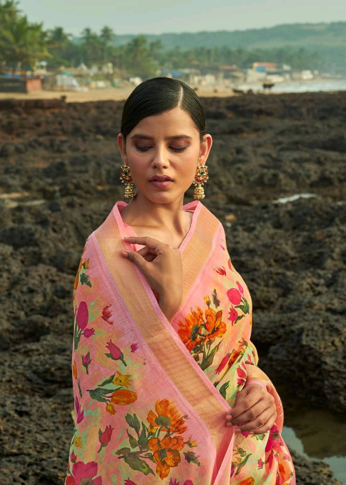 Kadambari Linen Vol 5 By Shangrila Digital Print Linen Saree Catalogs Seller