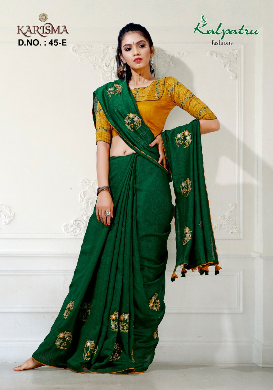 Karisma By Kalpatru Fashion Cotton Fancy Work Stylish Heavy Saree Online Shopping