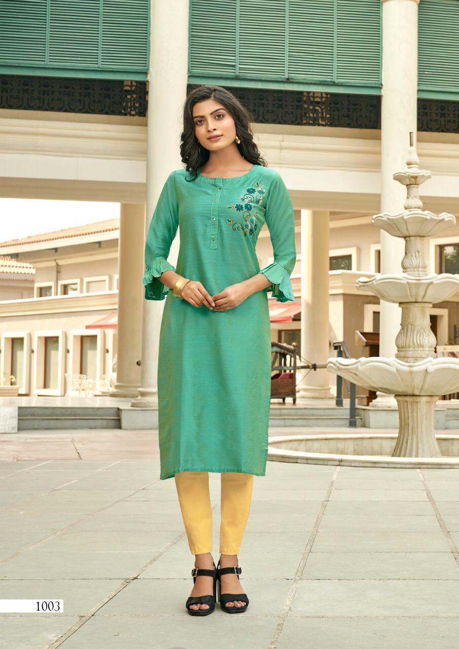 Karissa Presents Riwaaz Silk Slub Confortable To Wear Casual Kurti For Girls Collections