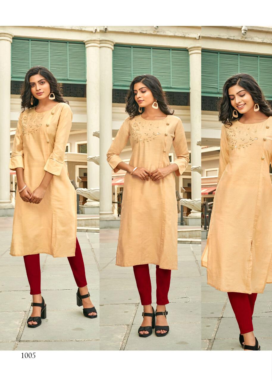 Karissa Presents Riwaaz Silk Slub Confortable To Wear Casual Kurti For Girls Collections