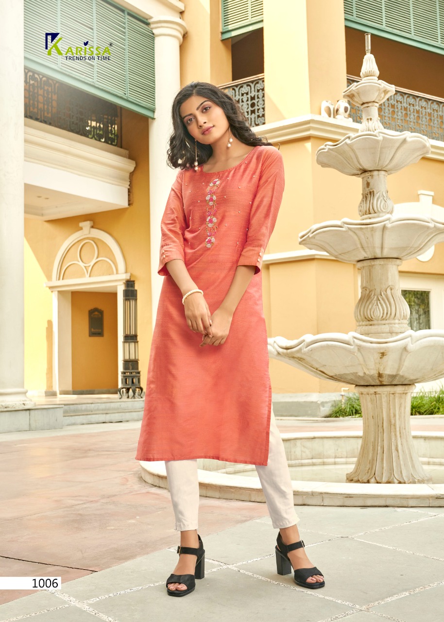 Karissa Presents Riwaaz Silk Slub Confortable To Wear Casual Kurti For Girls Collections