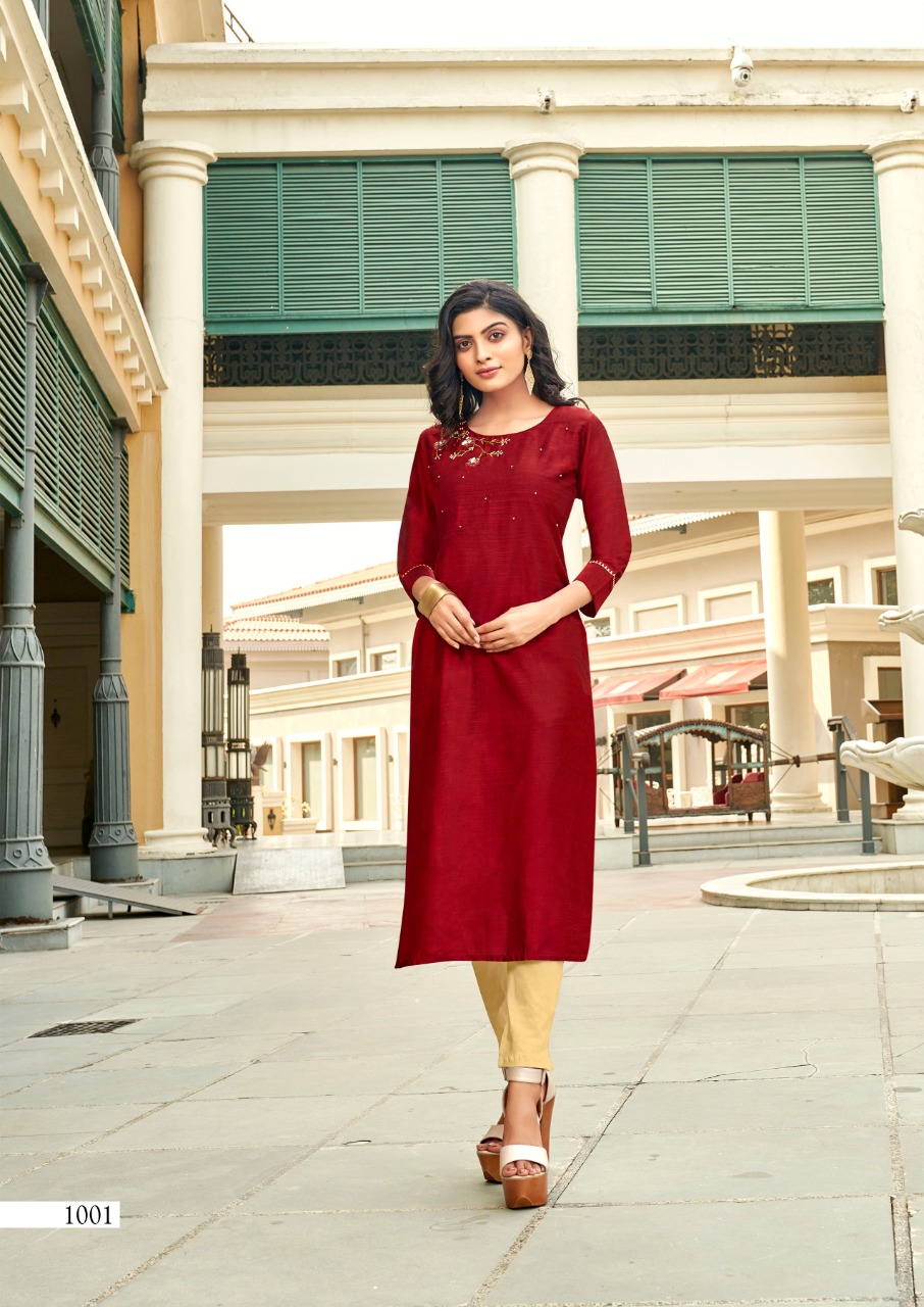 Karissa Presents Riwaaz Silk Slub Confortable To Wear Casual Kurti For Girls Collections