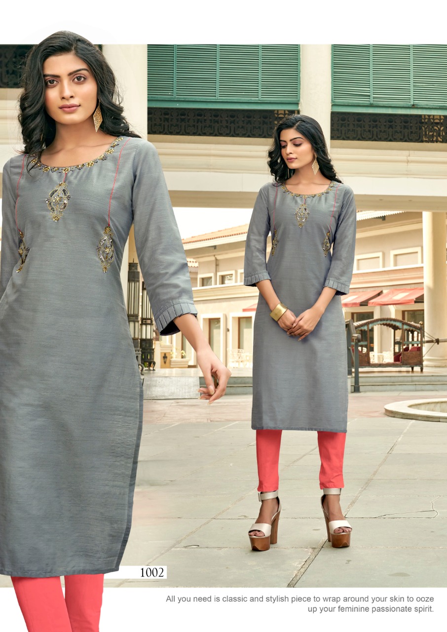 Karissa Presents Riwaaz Silk Slub Confortable To Wear Casual Kurti For Girls Collections