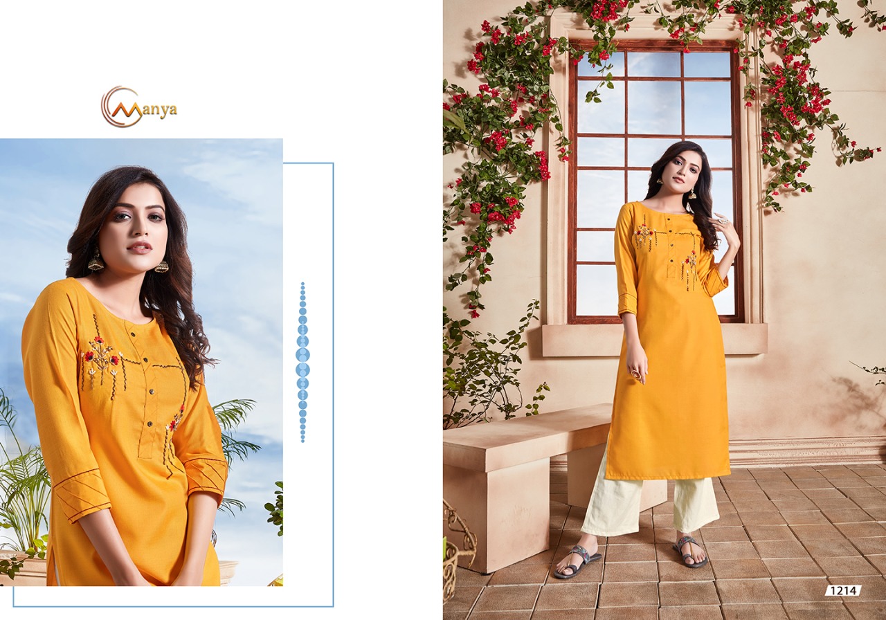 Manya Launch Classic Cotton Slubby Embroidery Work Kurti At Affordable Price