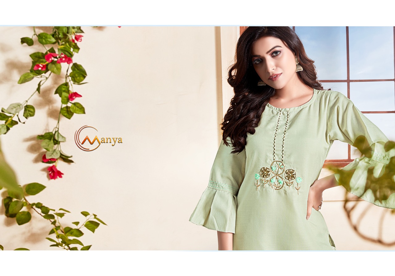 Manya Launch Classic Cotton Slubby Embroidery Work Kurti At Affordable Price