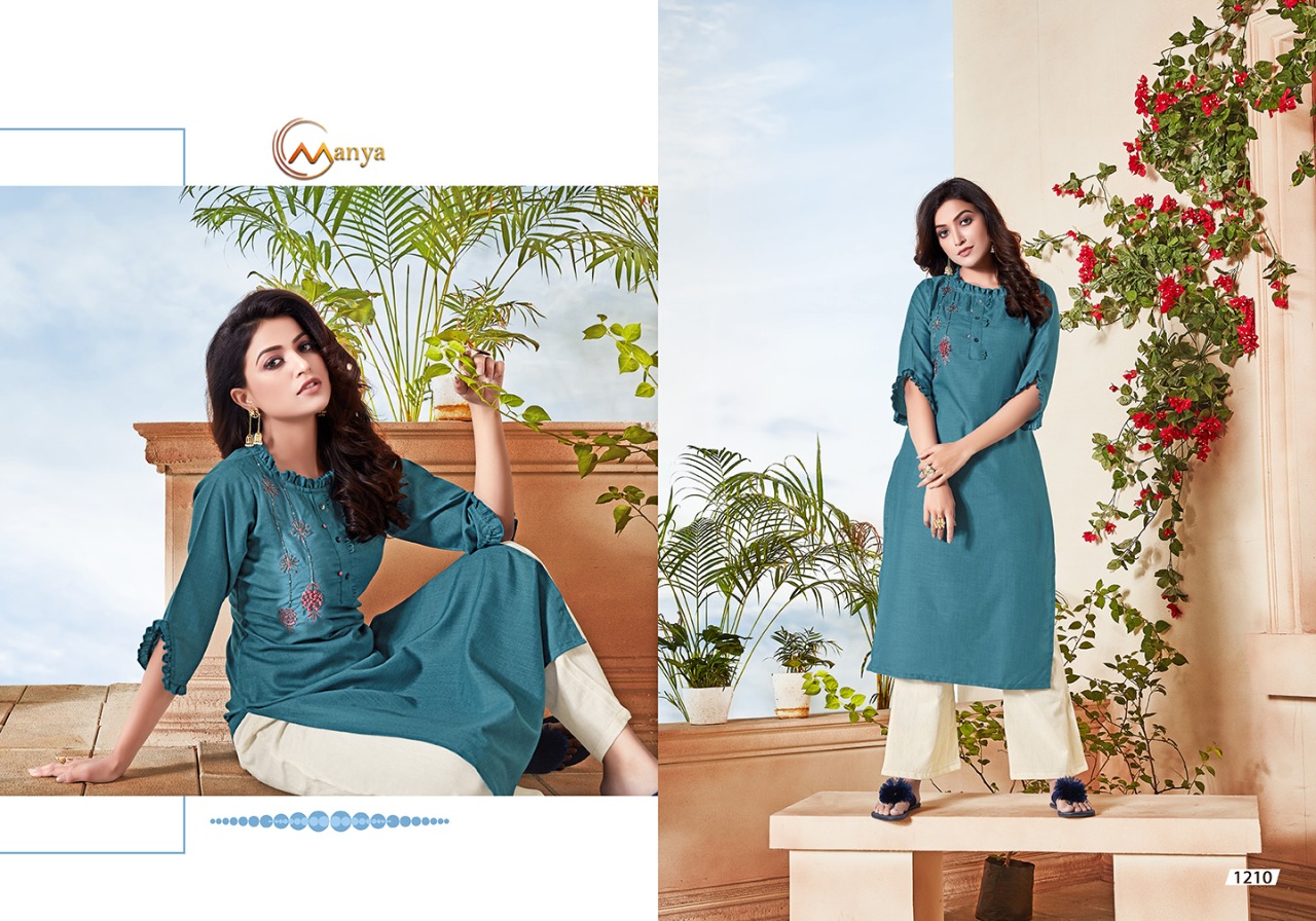 Manya Launch Classic Cotton Slubby Embroidery Work Kurti At Affordable Price