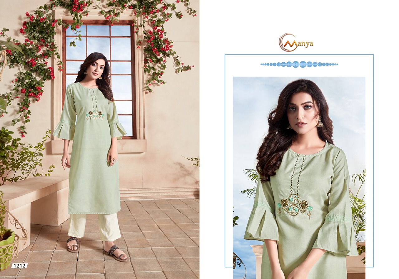 Manya Launch Classic Cotton Slubby Embroidery Work Kurti At Affordable Price
