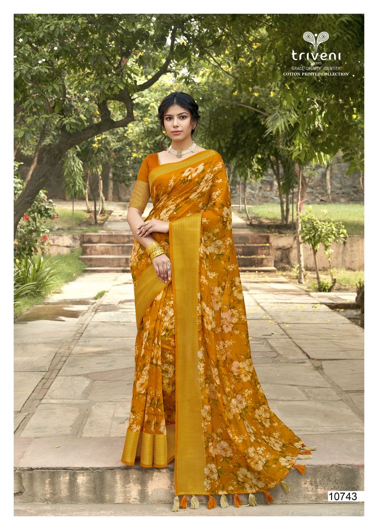 Triveni Presents Lotus Vol 2 Cotton Linen Print Casual Wear Saree Catalogs Seller