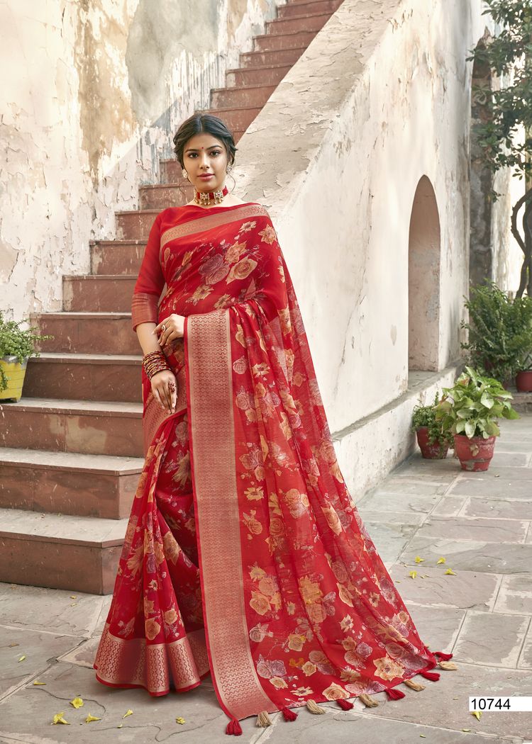 Triveni Presents Lotus Vol 2 Cotton Linen Print Casual Wear Saree Catalogs Seller