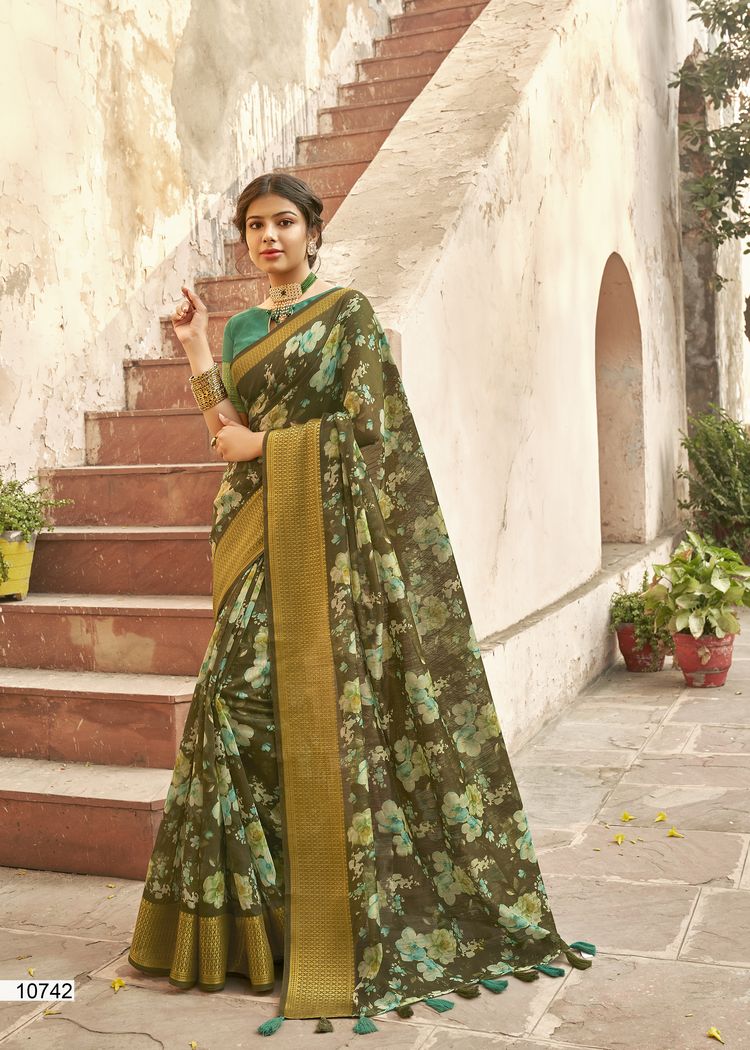 Triveni Presents Lotus Vol 2 Cotton Linen Print Casual Wear Saree Catalogs Seller