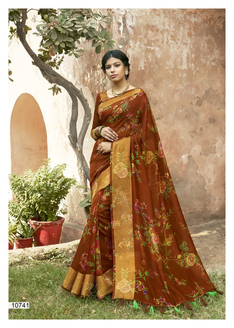 Triveni Presents Lotus Vol 2 Cotton Linen Print Casual Wear Saree Catalogs Seller