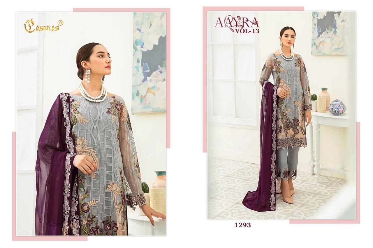 Aayra Vol 13 By Cosmos Fashion Georgette With Embroidery Work Pakistani Suits Concept