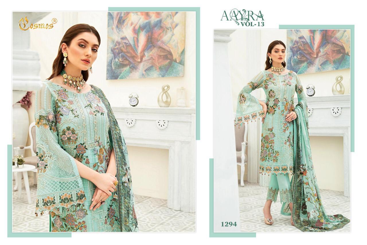 Aayra Vol 13 By Cosmos Fashion Georgette With Embroidery Work Pakistani Suits Concept