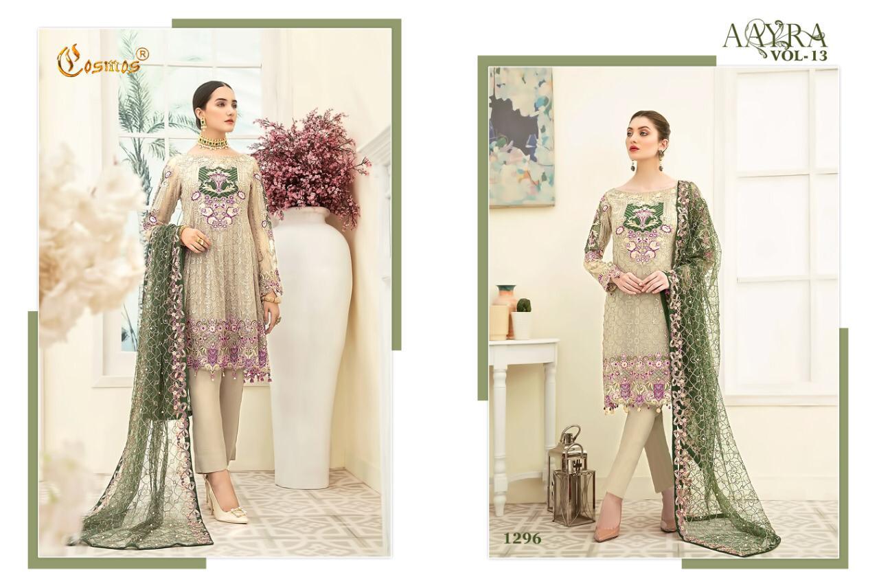 Aayra Vol 13 By Cosmos Fashion Georgette With Embroidery Work Pakistani Suits Concept