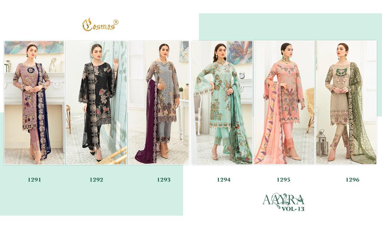 Aayra Vol 13 By Cosmos Fashion Georgette With Embroidery Work Pakistani Suits Concept