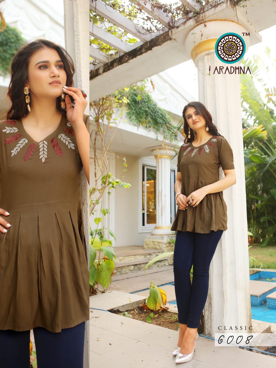 Aradhna Launch Classic Vol 6 Heavy Rayon Embroidery Westerns Short Tops For Girls