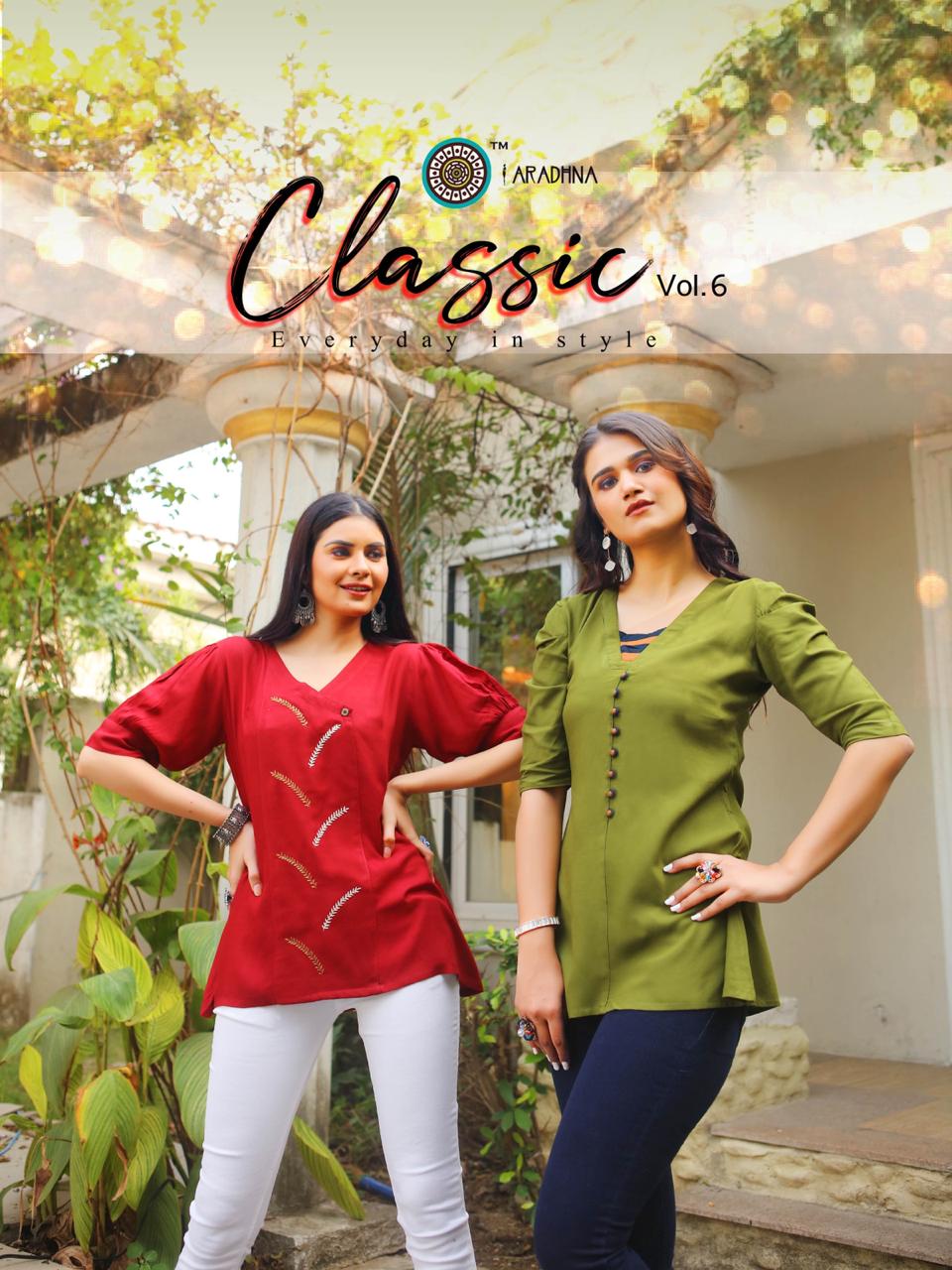 Aradhna Launch Classic Vol 6 Heavy Rayon Embroidery Westerns Short Tops For Girls