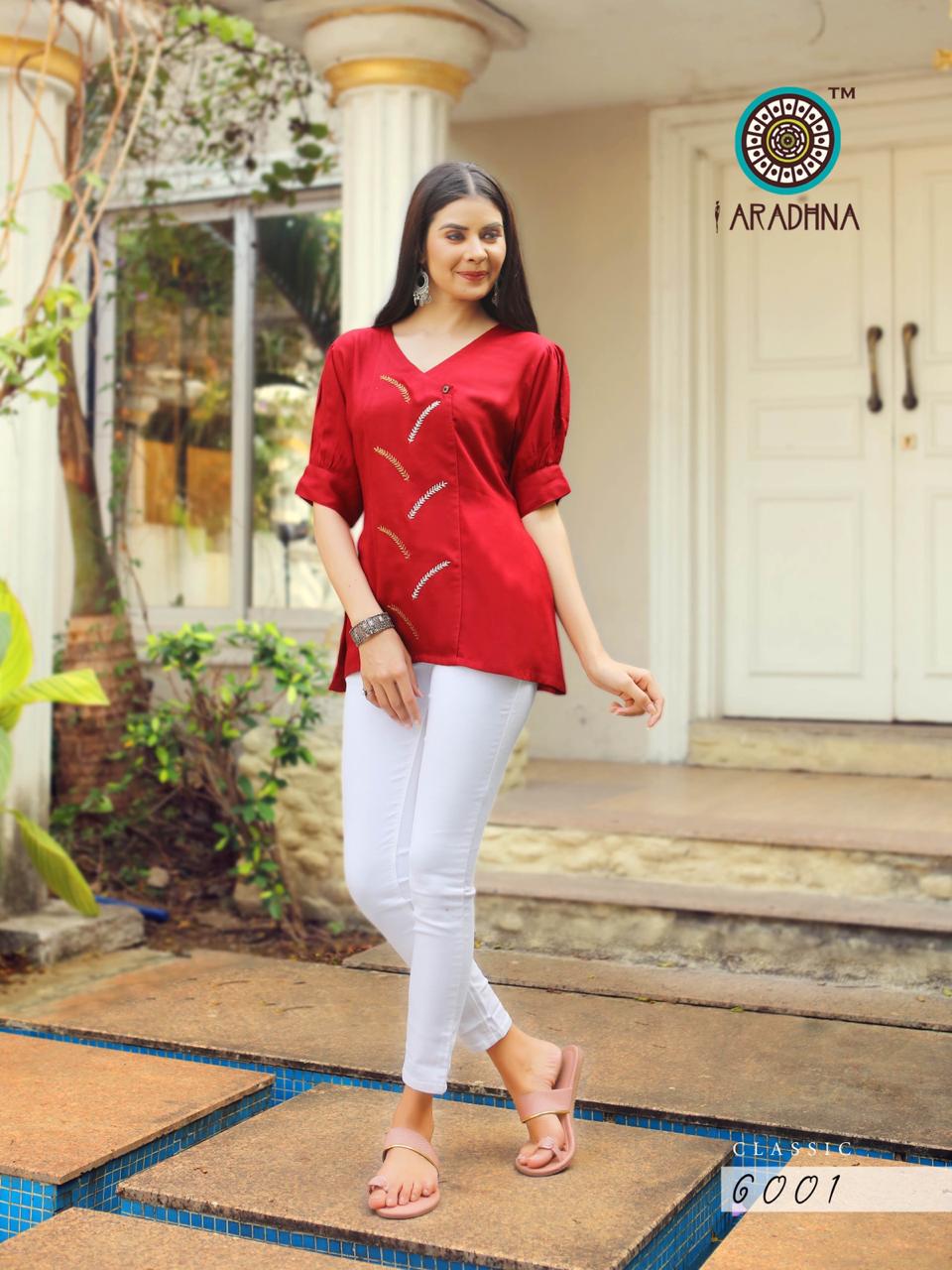Aradhna Launch Classic Vol 6 Heavy Rayon Embroidery Westerns Short Tops For Girls