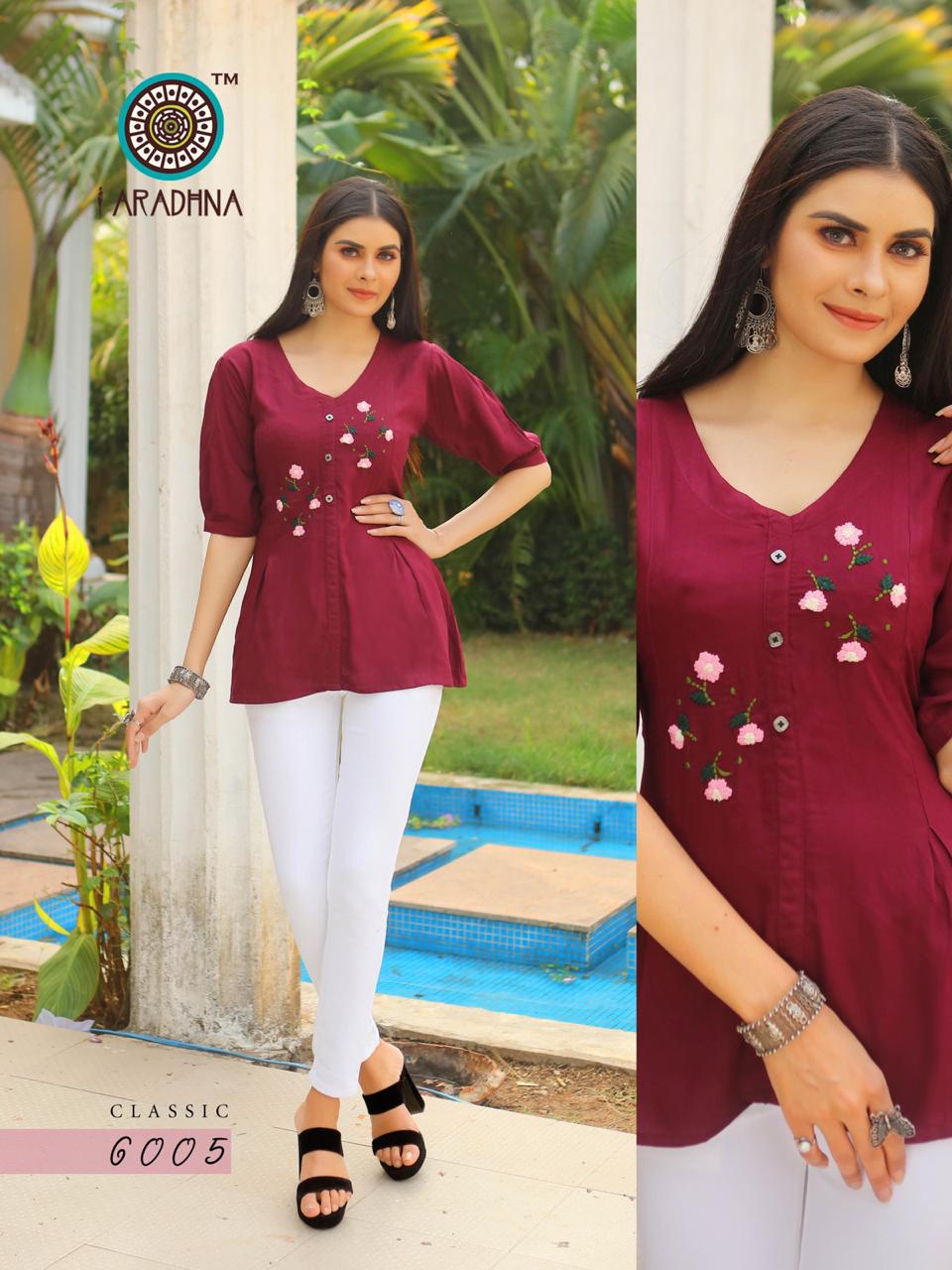 Aradhna Launch Classic Vol 6 Heavy Rayon Embroidery Westerns Short Tops For Girls