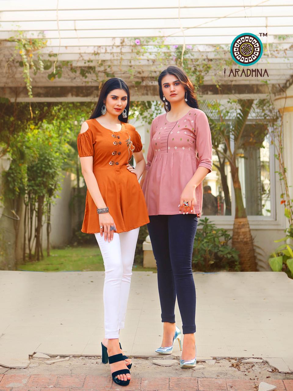 Aradhna Launch Classic Vol 6 Heavy Rayon Embroidery Westerns Short Tops For Girls
