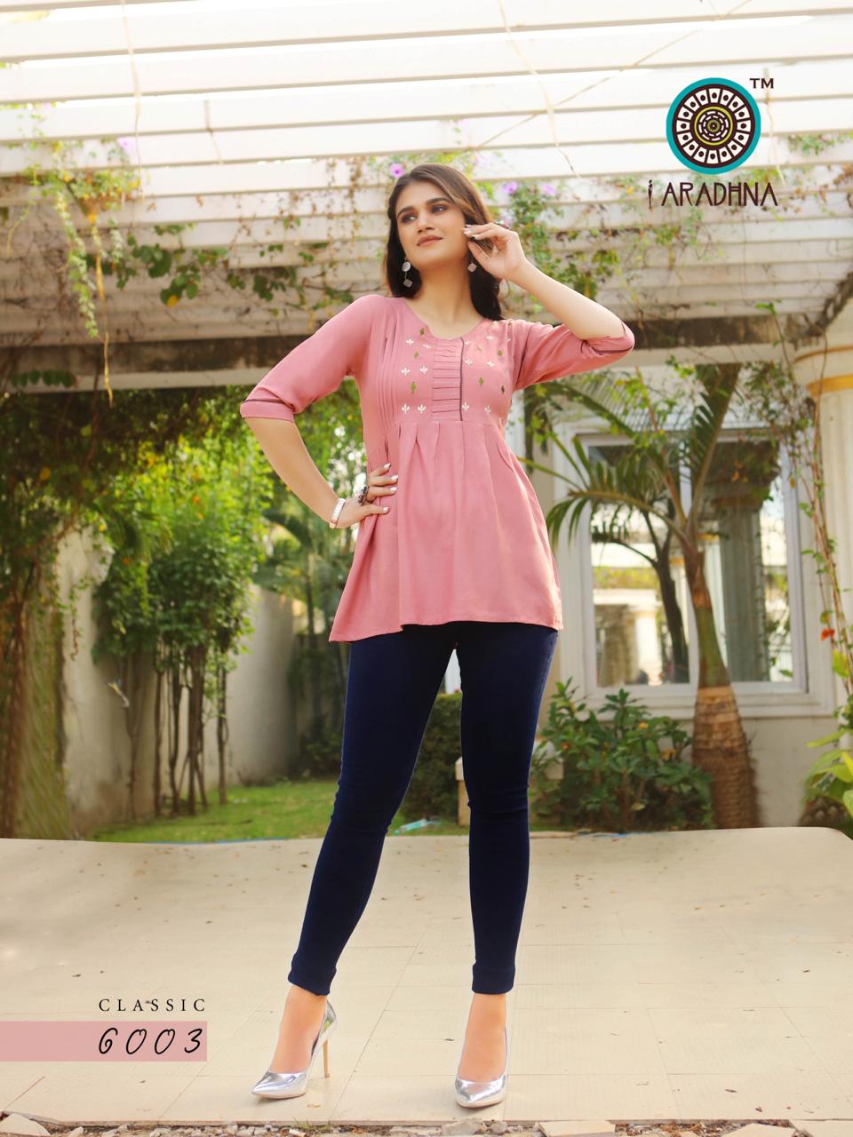 Aradhna Launch Classic Vol 6 Heavy Rayon Embroidery Westerns Short Tops For Girls