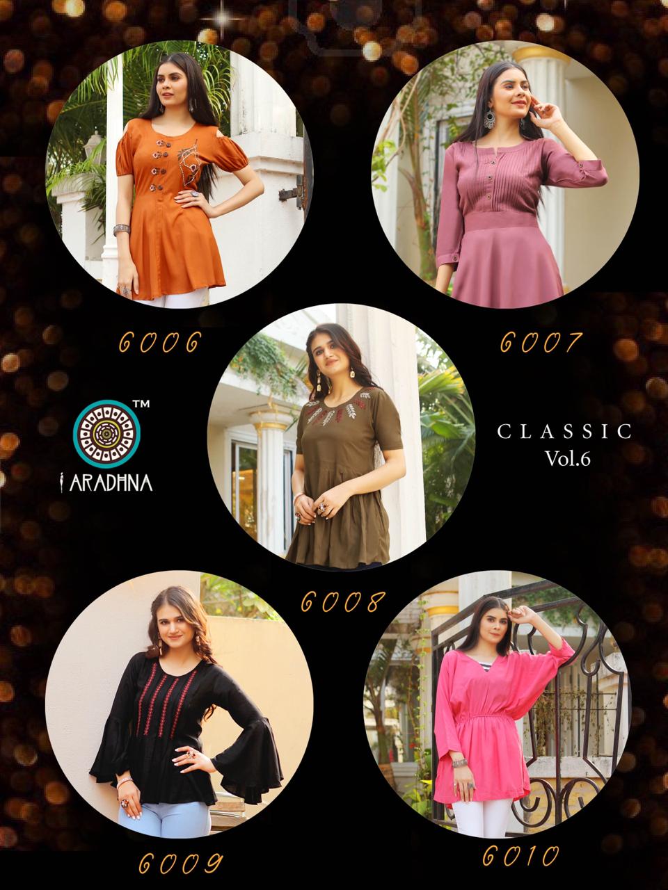 Aradhna Launch Classic Vol 6 Heavy Rayon Embroidery Westerns Short Tops For Girls