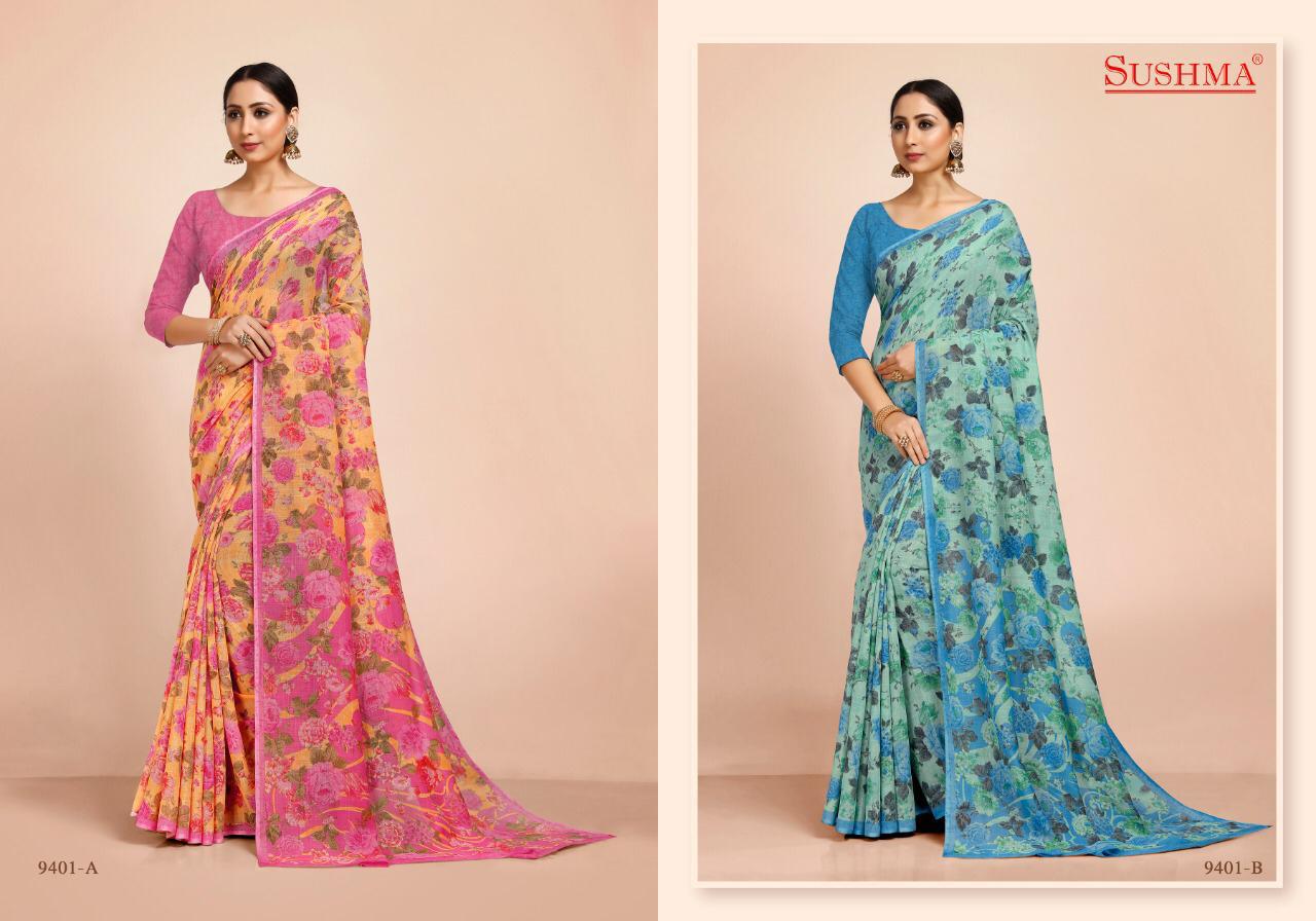 Flora Linen By Sushma Printed Linen Saree For Ladies Wear Collection