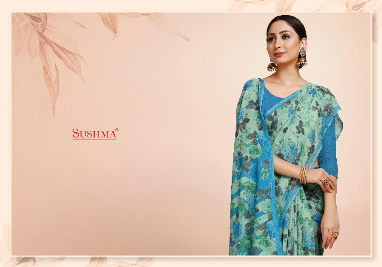 Flora Linen By Sushma Printed Linen Saree For Ladies Wear Collection