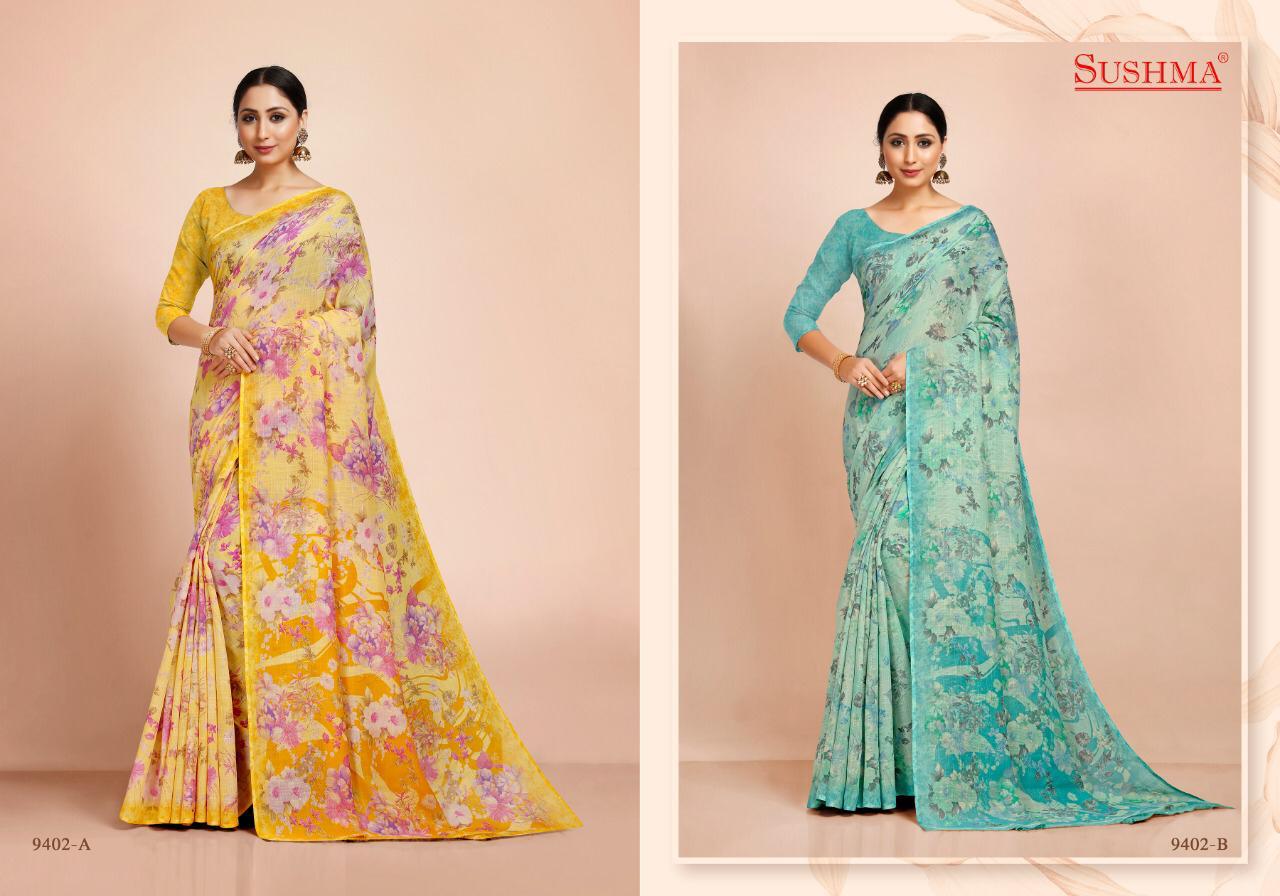 Flora Linen By Sushma Printed Linen Saree For Ladies Wear Collection