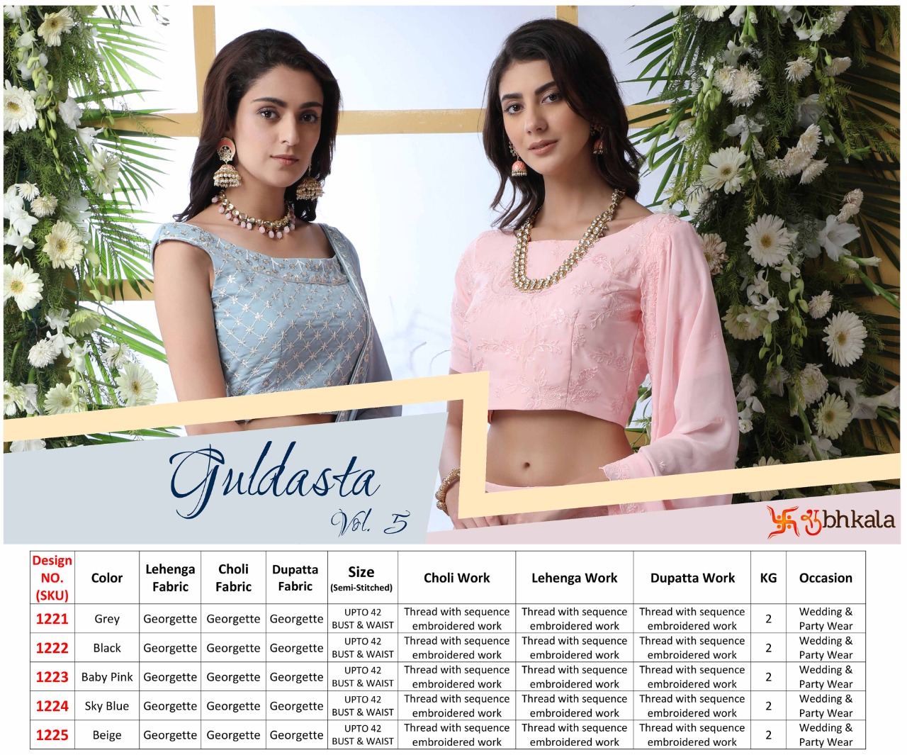 Guldasta Vol 5 By Shubhkala Georgette Designer Branded 1221-1225 Series Lehenga Collections