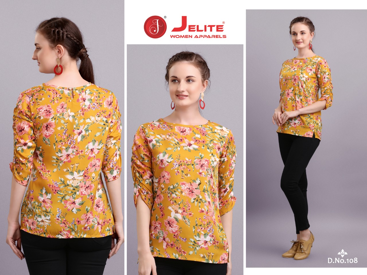 Jelite Launch Tulip Latest Polyester Crape Fashionable Short Tops For Girls Collections
