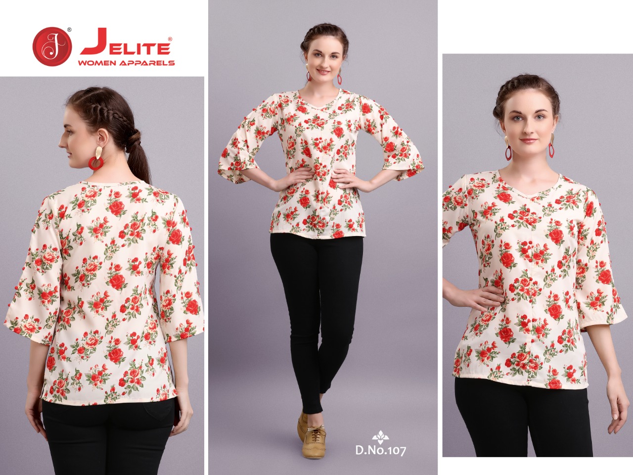Jelite Launch Tulip Latest Polyester Crape Fashionable Short Tops For Girls Collections