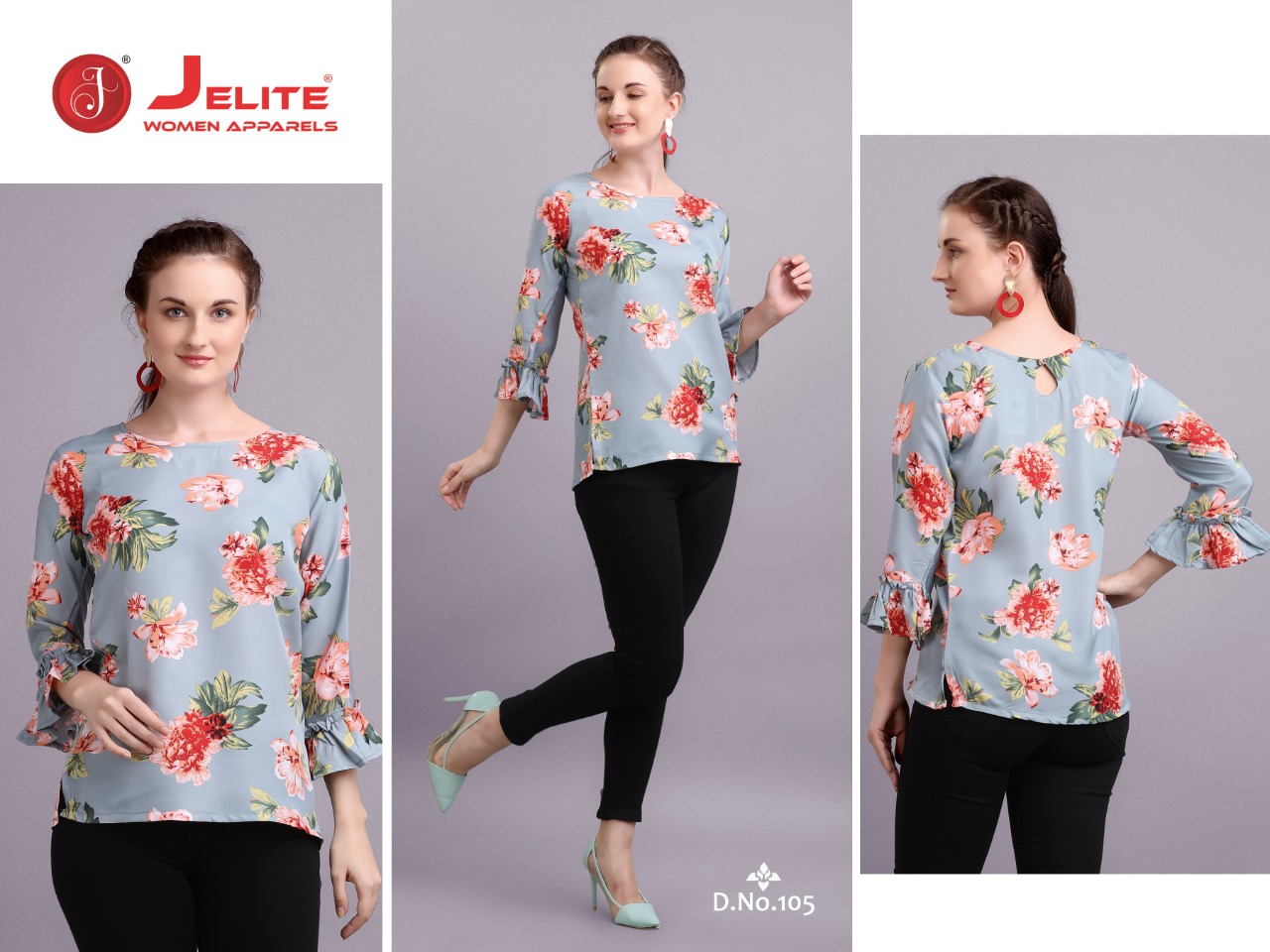 Jelite Launch Tulip Latest Polyester Crape Fashionable Short Tops For Girls Collections