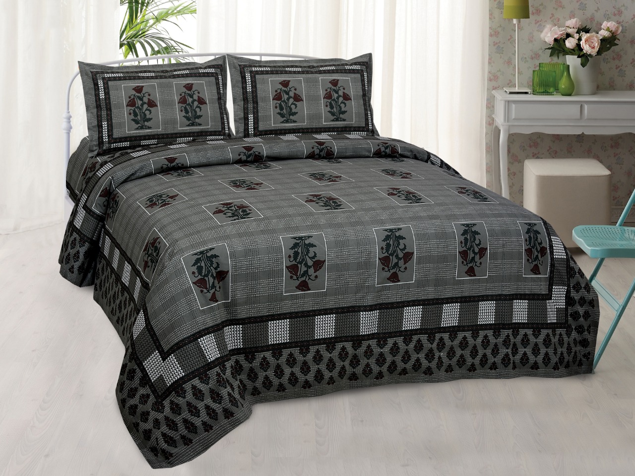 K4u Launch Inaaya King Size Cotton Attractive Design Bedsheet With Matching Pillow Cover