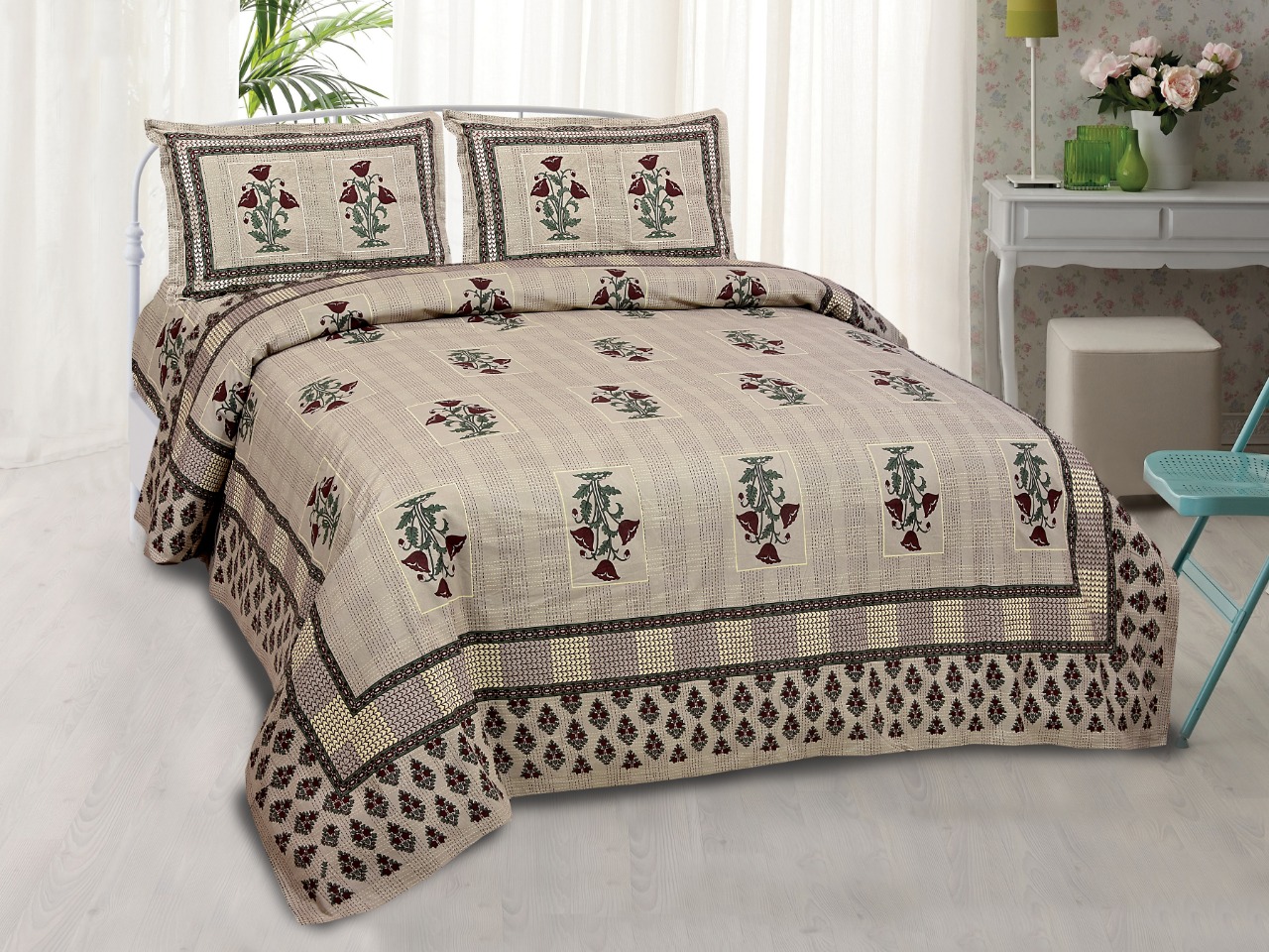 K4u Launch Inaaya King Size Cotton Attractive Design Bedsheet With Matching Pillow Cover