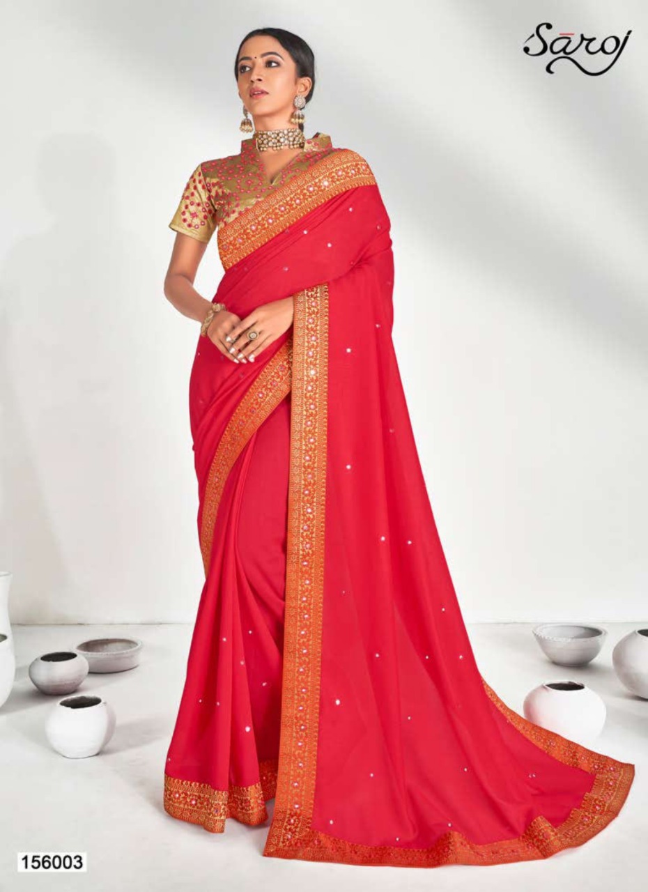 Krutika By Saroj Vichitra Silk Mirror Art Work Designer Stylish Saree In India