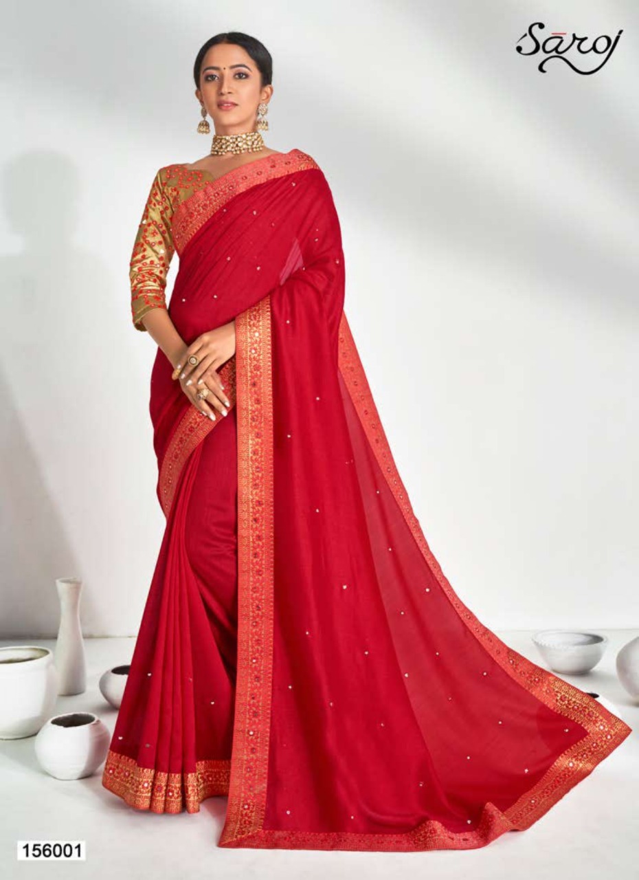 Krutika By Saroj Vichitra Silk Mirror Art Work Designer Stylish Saree In India