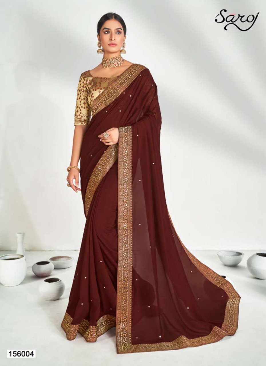 Krutika By Saroj Vichitra Silk Mirror Art Work Designer Stylish Saree In India