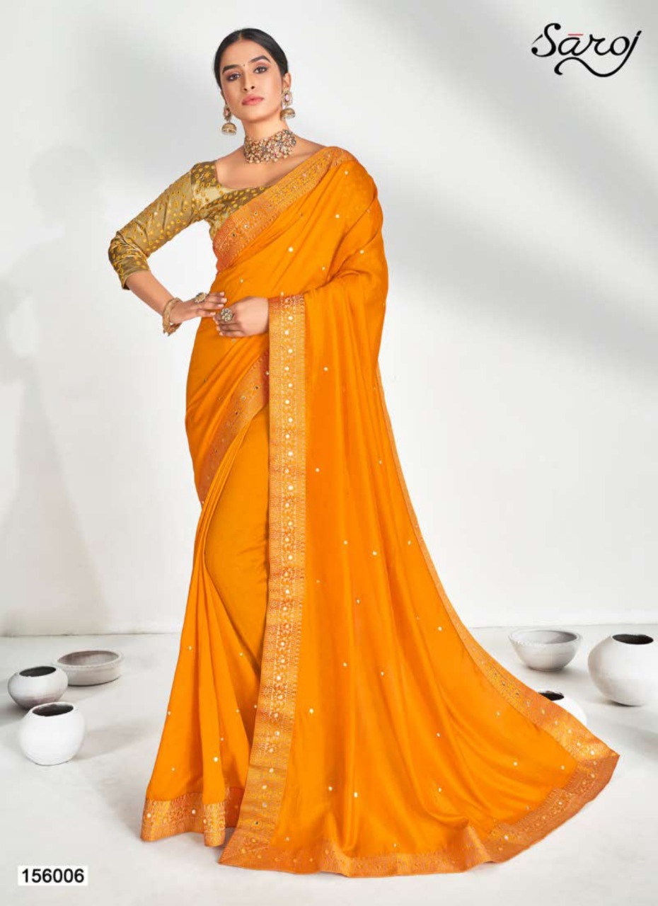 Krutika By Saroj Vichitra Silk Mirror Art Work Designer Stylish Saree In India