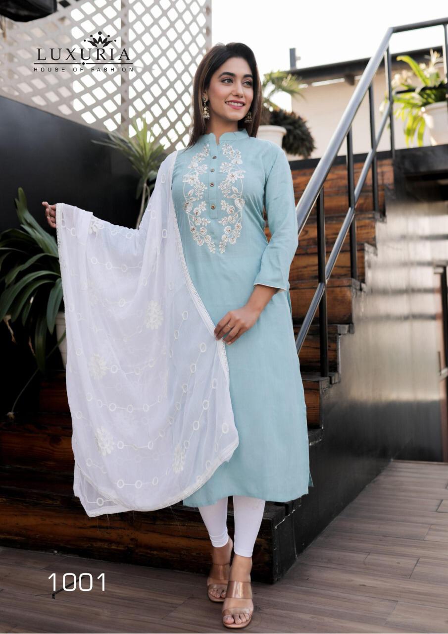 Luxuria Presents Ruhani Premium Rayon Slub Classy Look Kurti With Dupatta Catalogs Collections