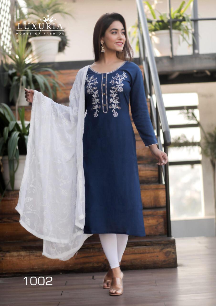 Luxuria Presents Ruhani Premium Rayon Slub Classy Look Kurti With Dupatta Catalogs Collections