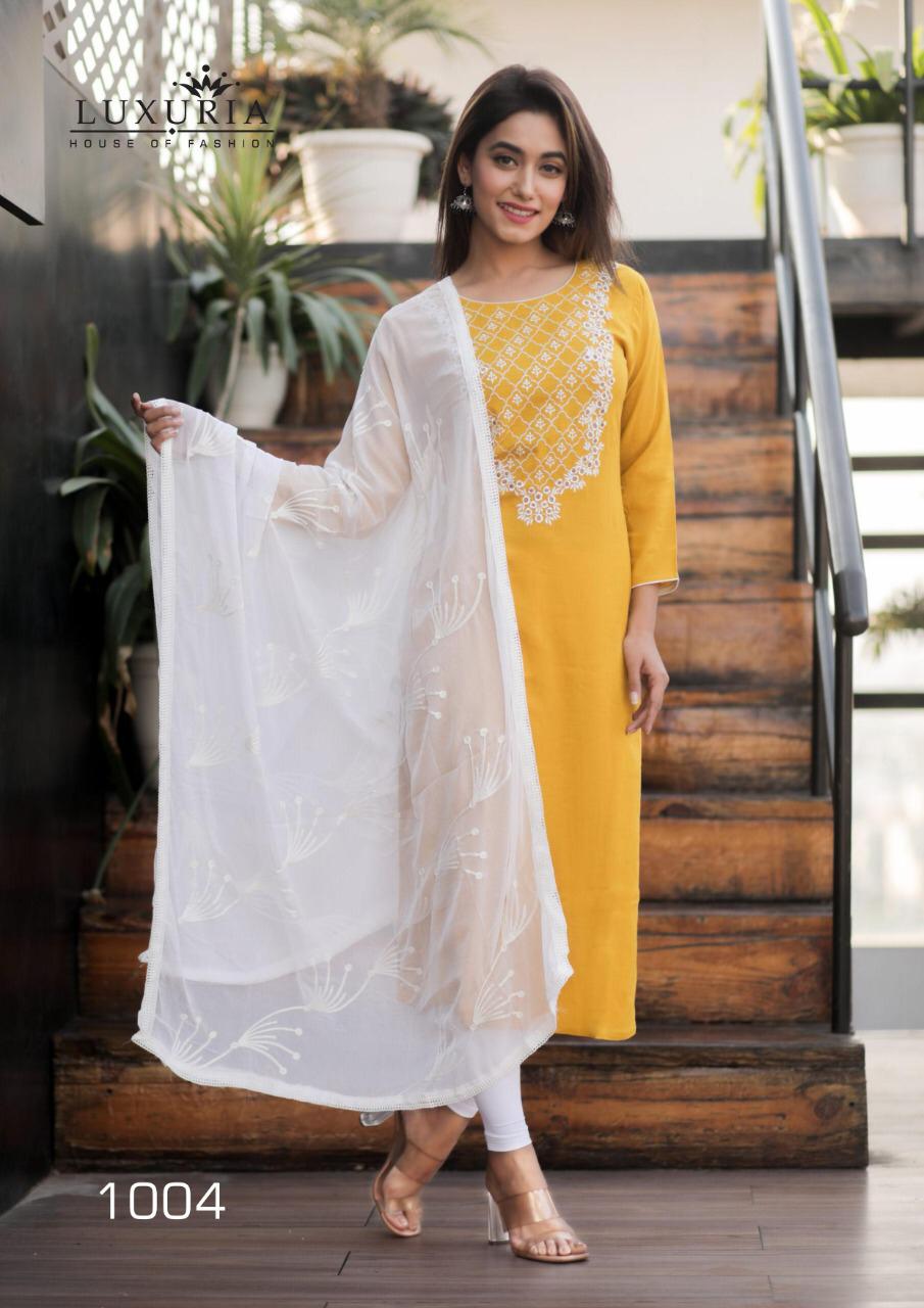 Luxuria Presents Ruhani Premium Rayon Slub Classy Look Kurti With Dupatta Catalogs Collections