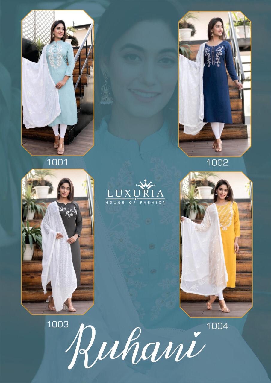 Luxuria Presents Ruhani Premium Rayon Slub Classy Look Kurti With Dupatta Catalogs Collections