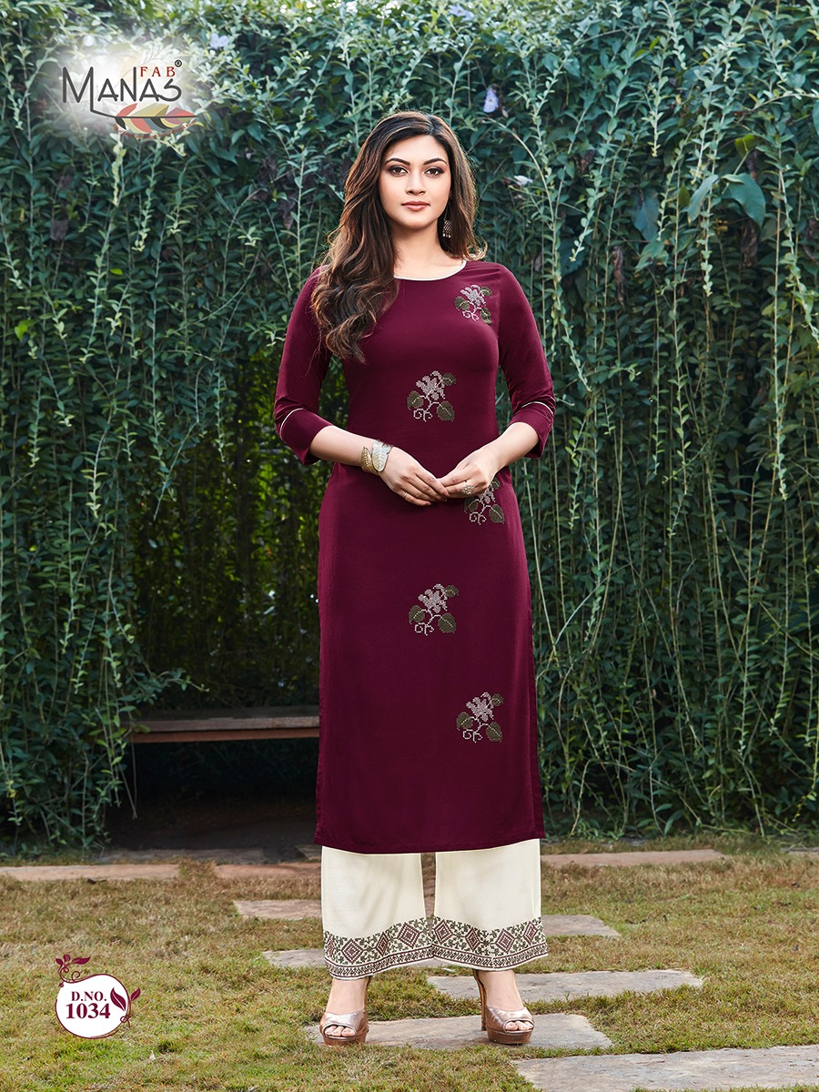 Manas Fab Launch Anishka Vol 5 Rayon Embroidery Work Kurti With Bottom Catalogs