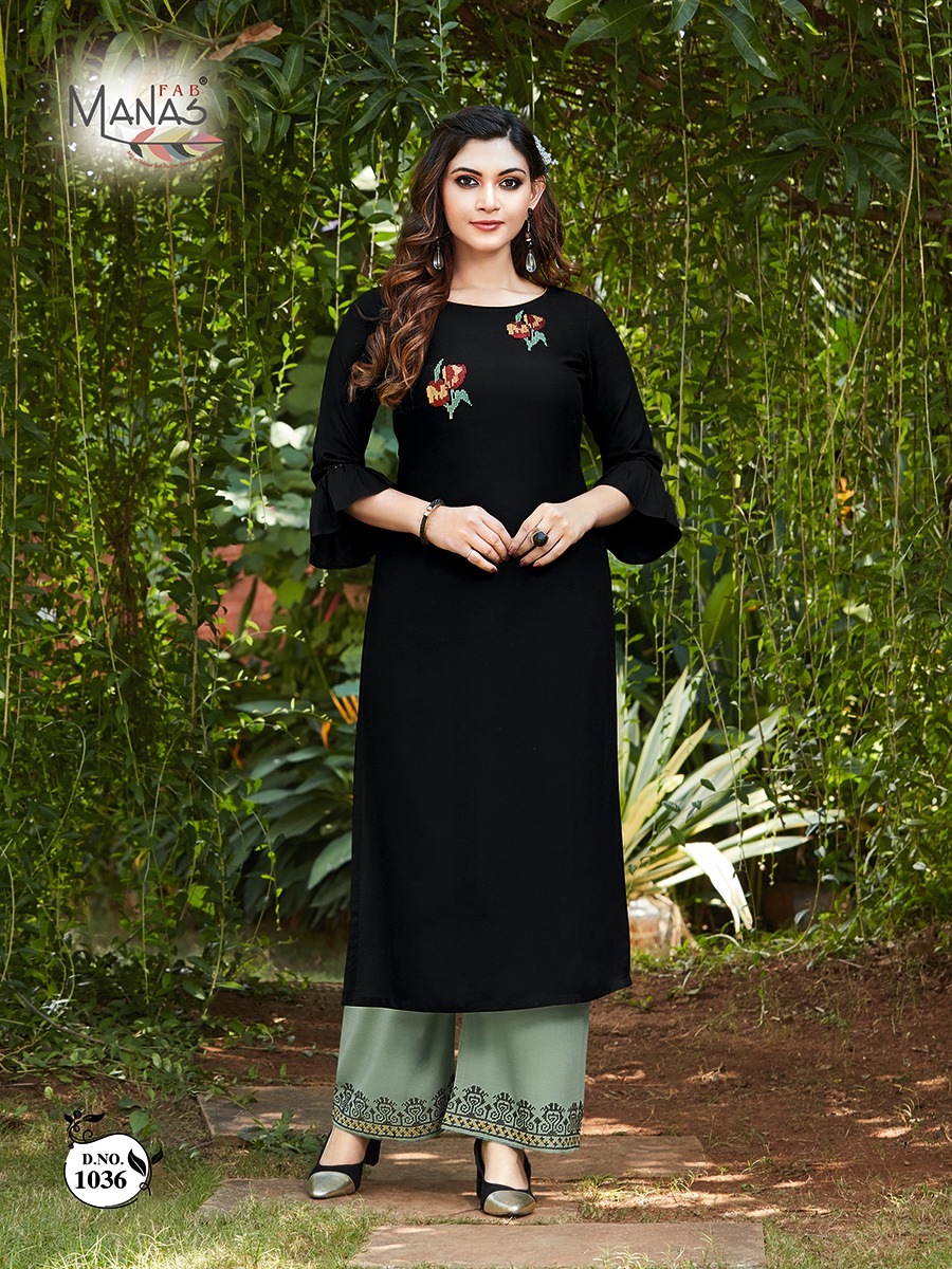 Manas Fab Launch Anishka Vol 5 Rayon Embroidery Work Kurti With Bottom Catalogs