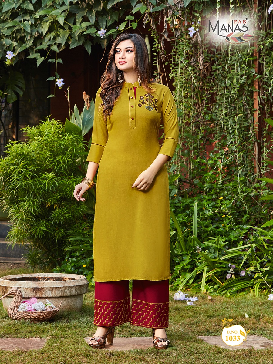 Manas Fab Launch Anishka Vol 5 Rayon Embroidery Work Kurti With Bottom Catalogs