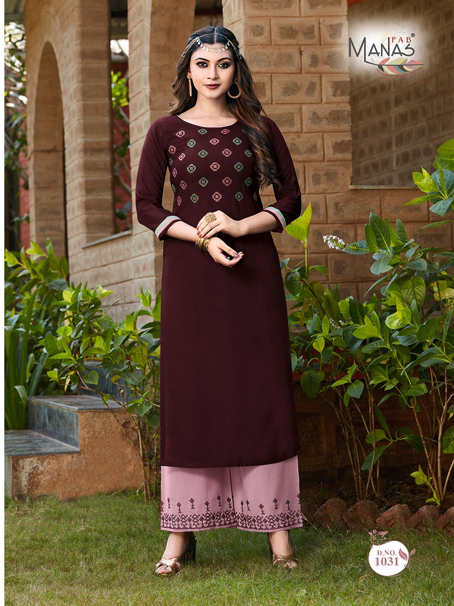 Manas Fab Launch Anishka Vol 5 Rayon Embroidery Work Kurti With Bottom Catalogs