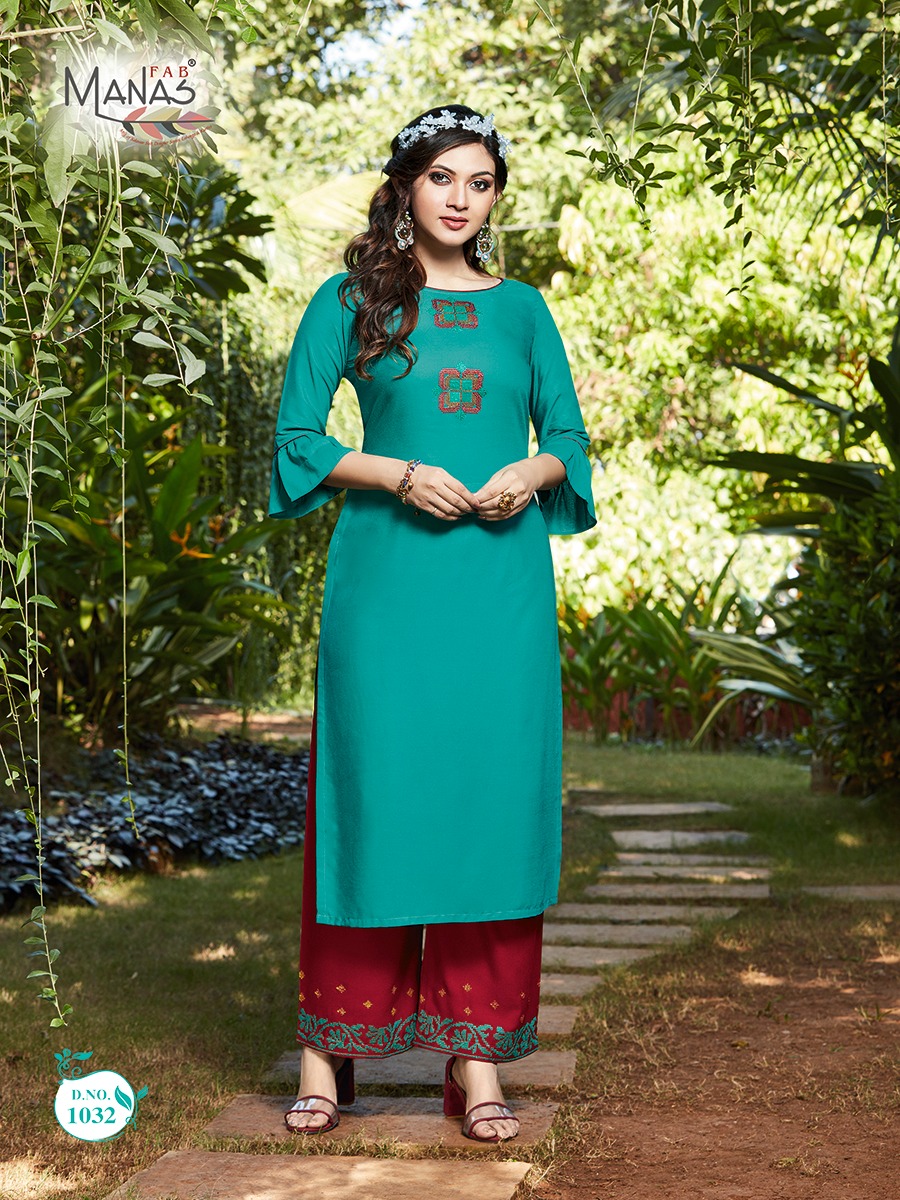Manas Fab Launch Anishka Vol 5 Rayon Embroidery Work Kurti With Bottom Catalogs