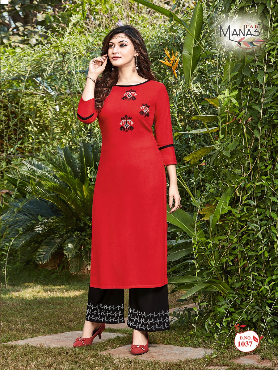 Manas Fab Launch Anishka Vol 5 Rayon Embroidery Work Kurti With Bottom Catalogs
