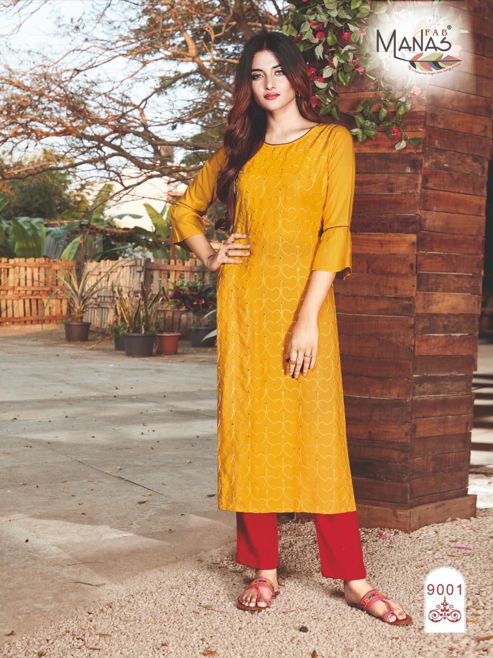 Manas Fab Launch Sequence Rayon Embroidery Work Casual Wear Kurti Catalogs Exporter